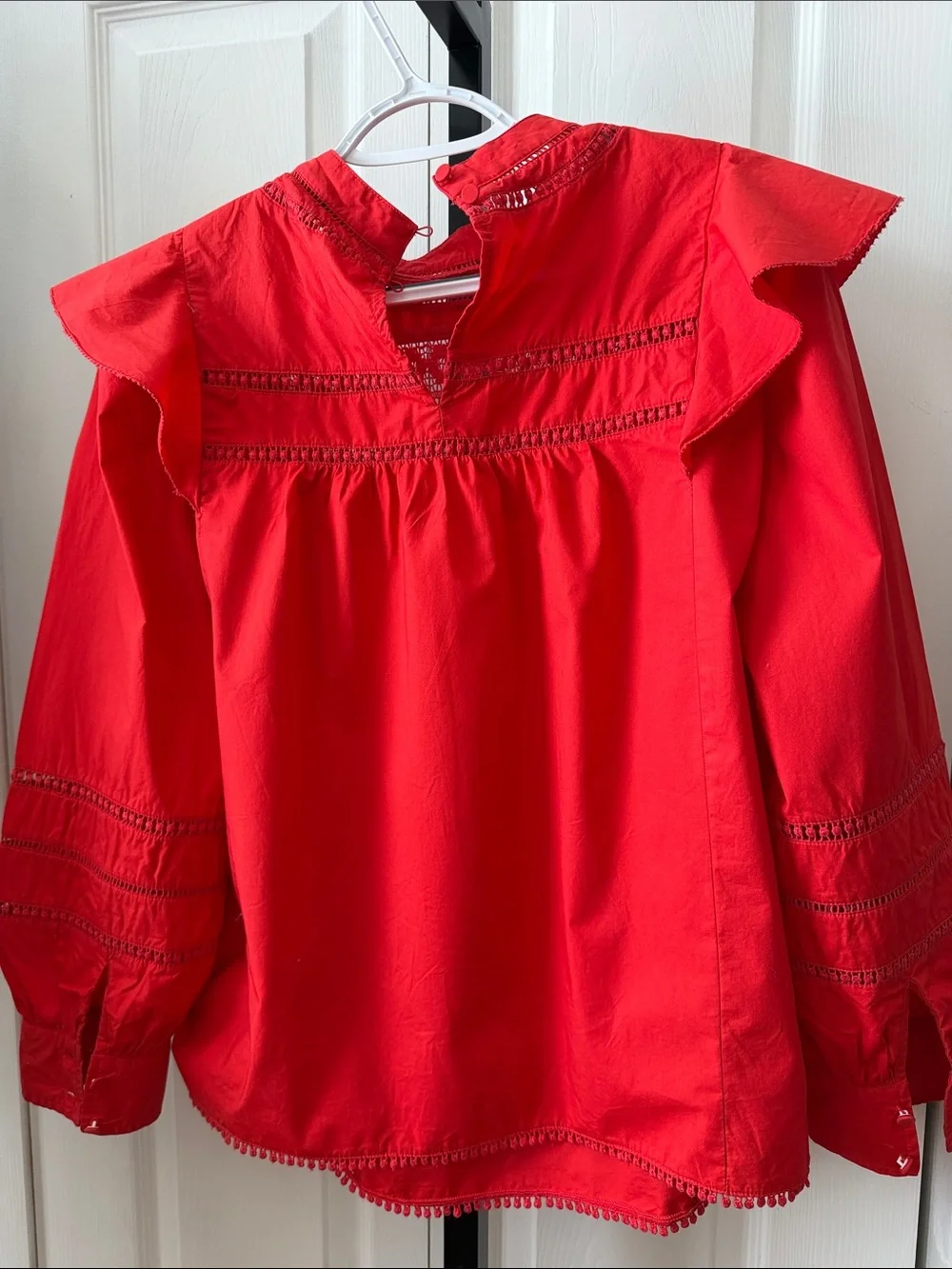 J.Crew Red Ruffle Yoke Blouse
